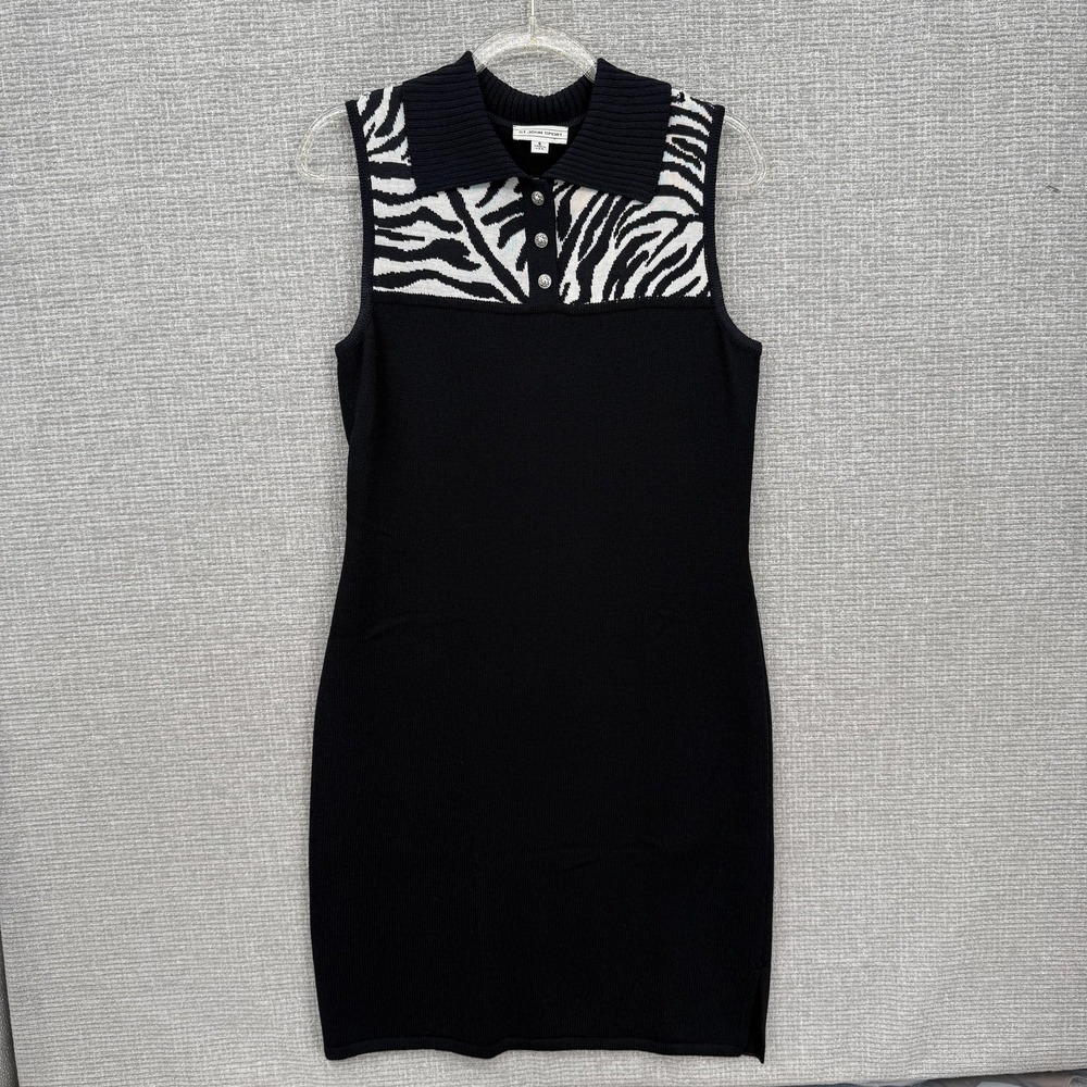 St John Sport Dress Womens Small Black Zebra Wool Knit Sleeveless Collar